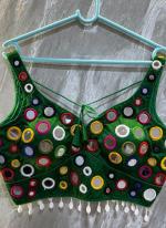 Silk Green Festival Wear Mirror Work Readymade Blouse